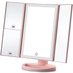 Tri-Fold Vanity Mirror with 21 LED Lights, Touch Screen and 3X Magnification